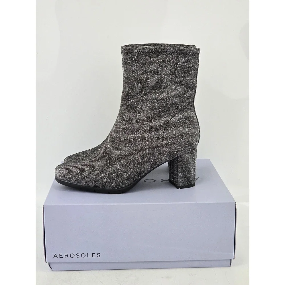 Aerosoles Miley Ankle Boots Womens 9.5W Gunmetal Glitter Stretch - New